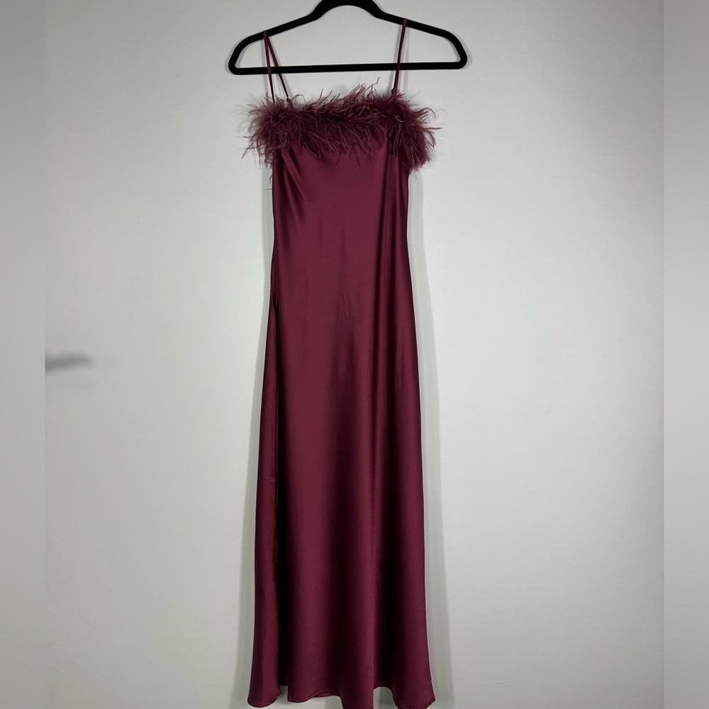 SATIN FUR MIDI DRESS